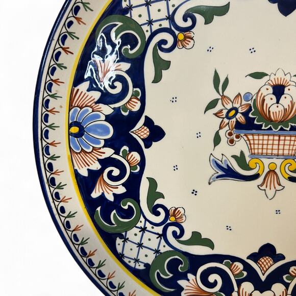 Vintage 80s Rouen Desvres Faience Pottery Hand Painted 14 Inch Floral Platter - Picture 5 of 10
